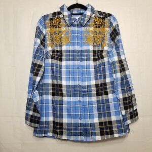 D&Co Denim &Company QVC embroidered shirt blue S